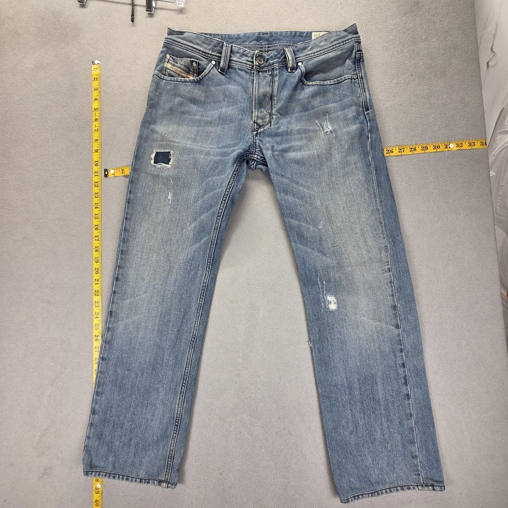 Diesel Jeans Mens 34x34 Blue Larkee Regular Straight Patched Button Fly 008TL